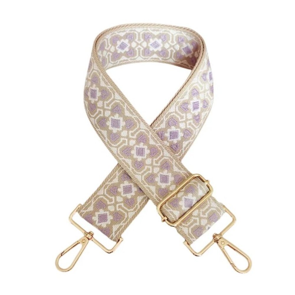 Bag Strap - Womens Cream and Purple Polyester 1 Piece